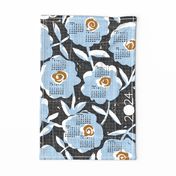 2024 blue flowers tea towel calendar