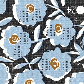 2023 blue flowers tea towel calendar