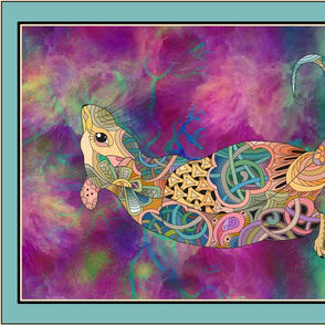 Fat quarter scale PSYCHEDELIC BACK cute RAT 2 2020 DOODLE  FRAMED AQUA MINT HORIZONTAL FLOWERYHAT 