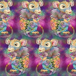 SMALL SCALE PSYCHEDELIC CUTE RAT FRONT DOODLE  SEAMLESS PATTERN FLWRHT