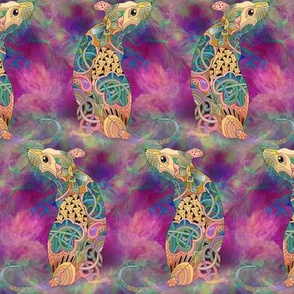 SMALL SCALE PSYCHEDELIC cute RAT 2 BACK DOODLE  SEAMLESS PATTERN FLOWERYHAT