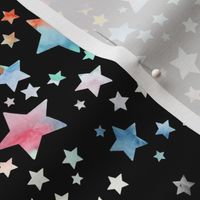 Watercolour stars - rainbow - black background