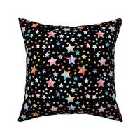 Watercolour stars - rainbow - black background