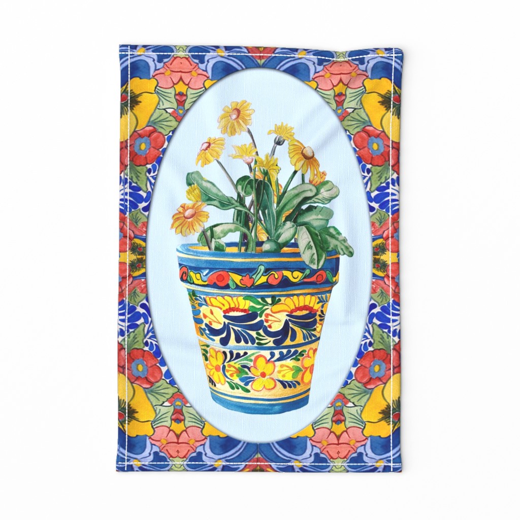 Talavera Pot Tea Towel - Blue.