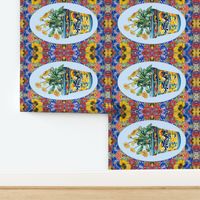 Talavera Pot Tea Towel - Blue.