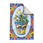 Talavera Pot Tea Towel - Blue.