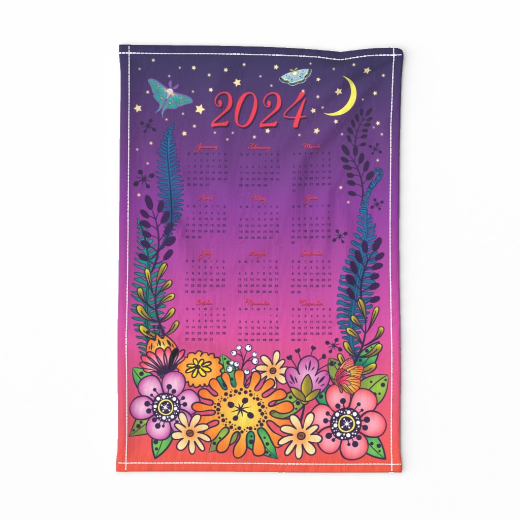 2024 Night & Day Calendar Tea Towel