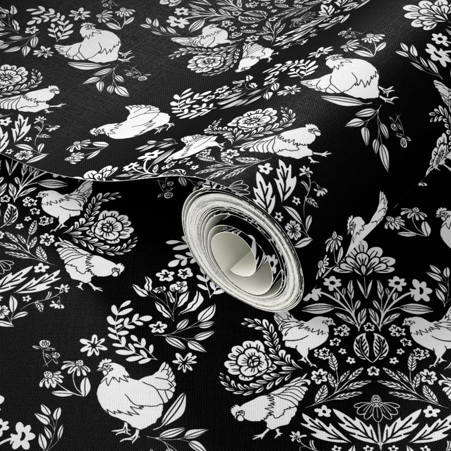 Chicken Damask in Black & White