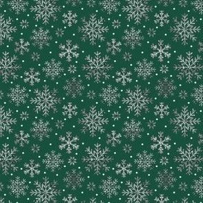 Emerald green silver glitter snowflakes Christmas tiny small Bandana Fabric
