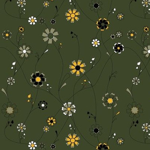 Sunflower Vines in Olive Green