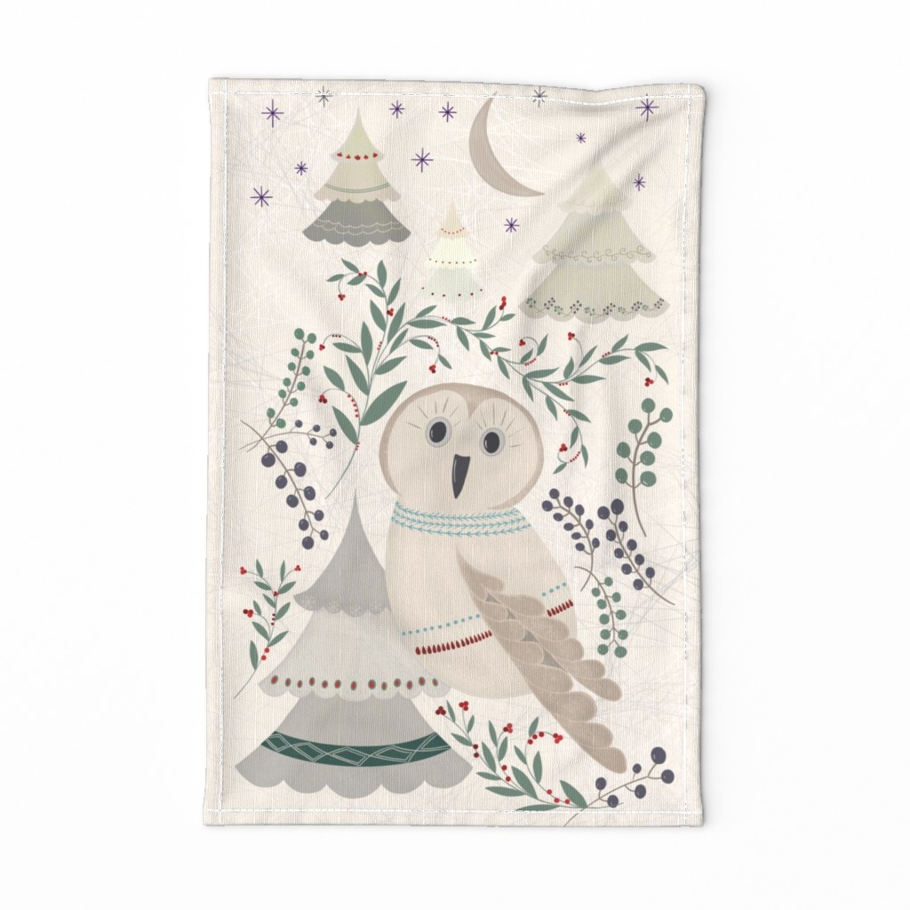 Holiday owl tea towel