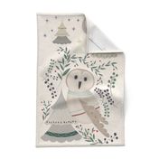 Holiday owl tea towel