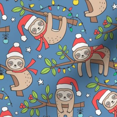 Christmas Holidays Winter Sloths on Navy Blue