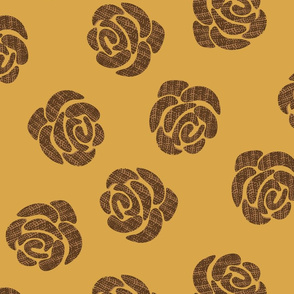 brown roses on mustard  by rysunki_malunki