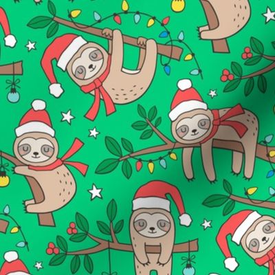 Christmas Holidays Winter Sloths on Green