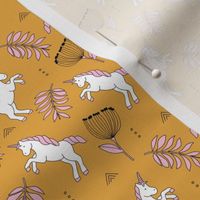 Little Unicorn botanical garden dreams palm leaves and unicorns dream pattern ochre yellow pink SMALL