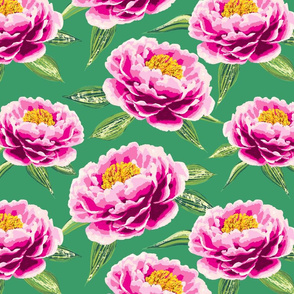 maximalist peony/green background/large scale