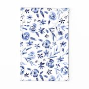 Indigo florals ll monochrome style watercolor floral pattern