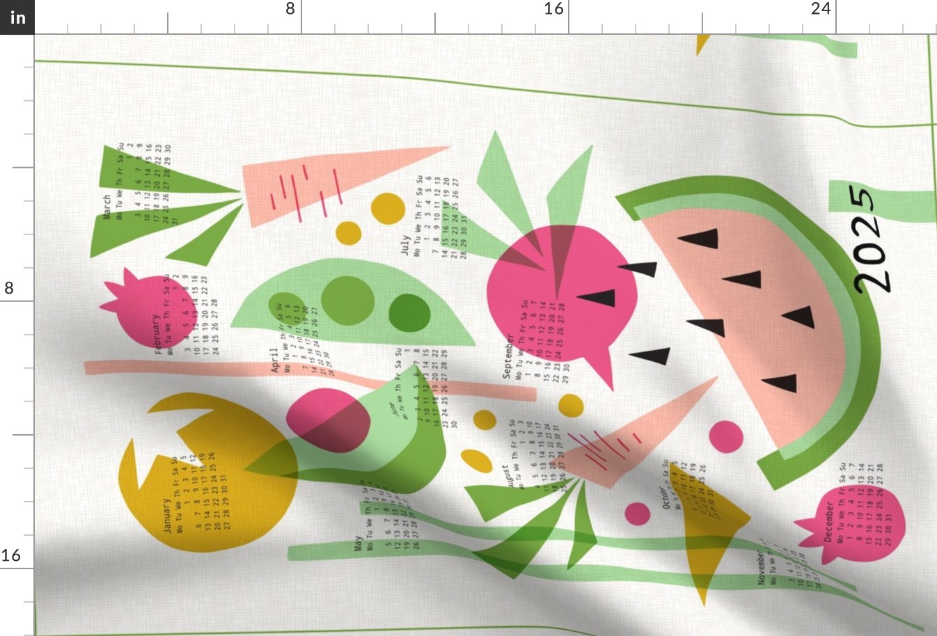 Papercut Veggies Multicolor Tea Towel Calendar 2024