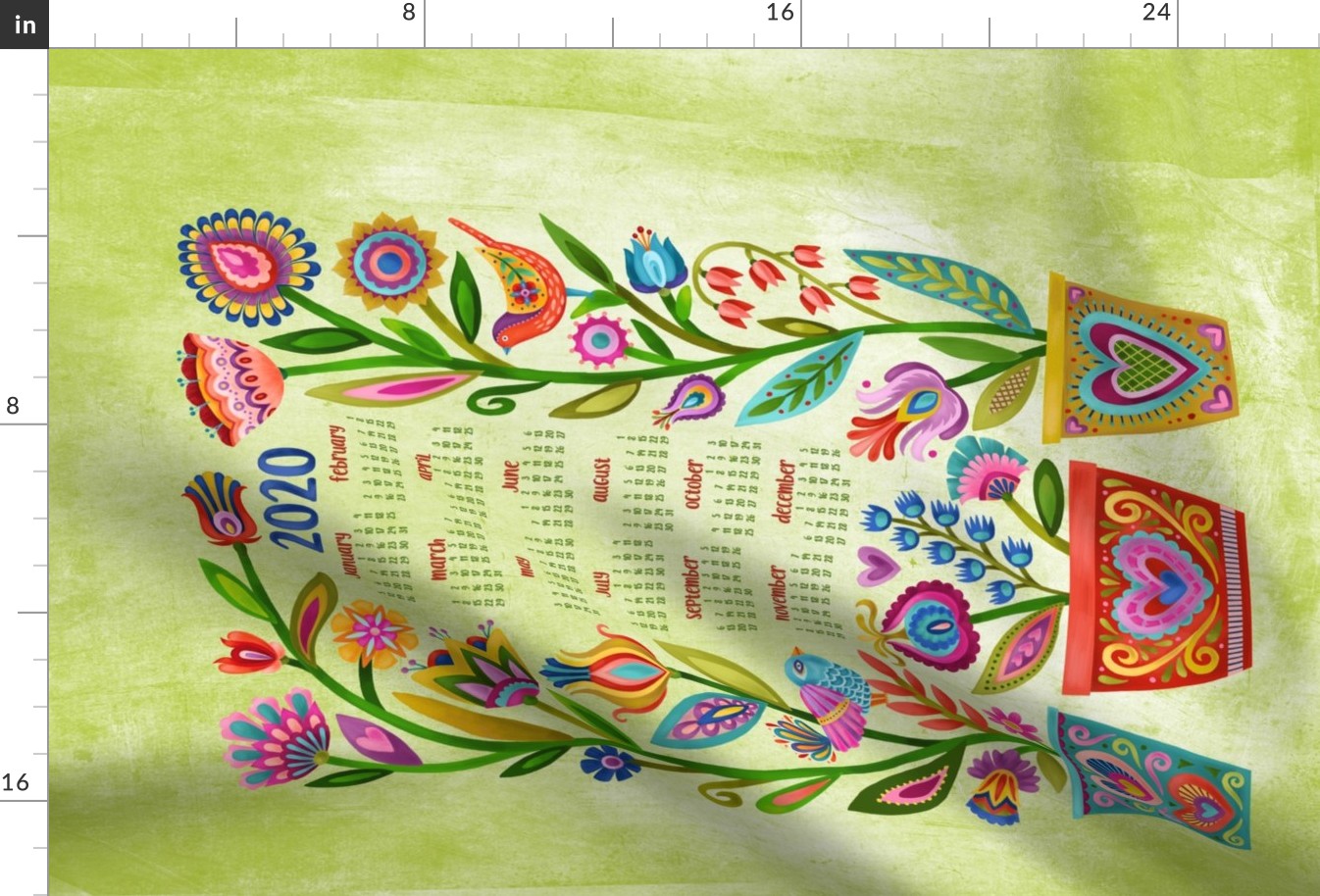 Birds and Blooms Tea Towel Calendar '20