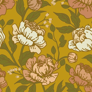 Chintz floral on ochre 