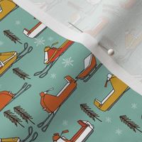 SMALL - snowmobiles fabric // vintage snowmobile illustration, winter outdoors snow fabric by andrea lauren - mustard, orange