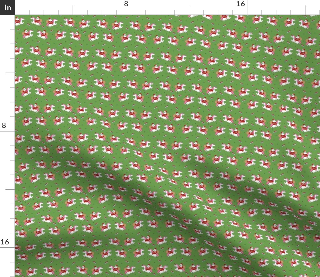santa unicorn fabric - funny christmas fabric, unicorn christmas fabric, santa claus fabric, father christmas fabric, cute holiday design -  medium green