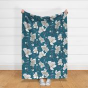 Large Rose of Sharon  | Teal Texture
