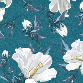 Large Rose of Sharon  | Teal Texture