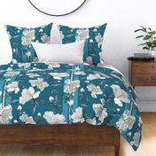 Large Rose of Sharon Collection | Teal Stripes w/ Texture