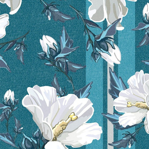 Large Rose of Sharon Collection | Teal Stripes w/ Texture