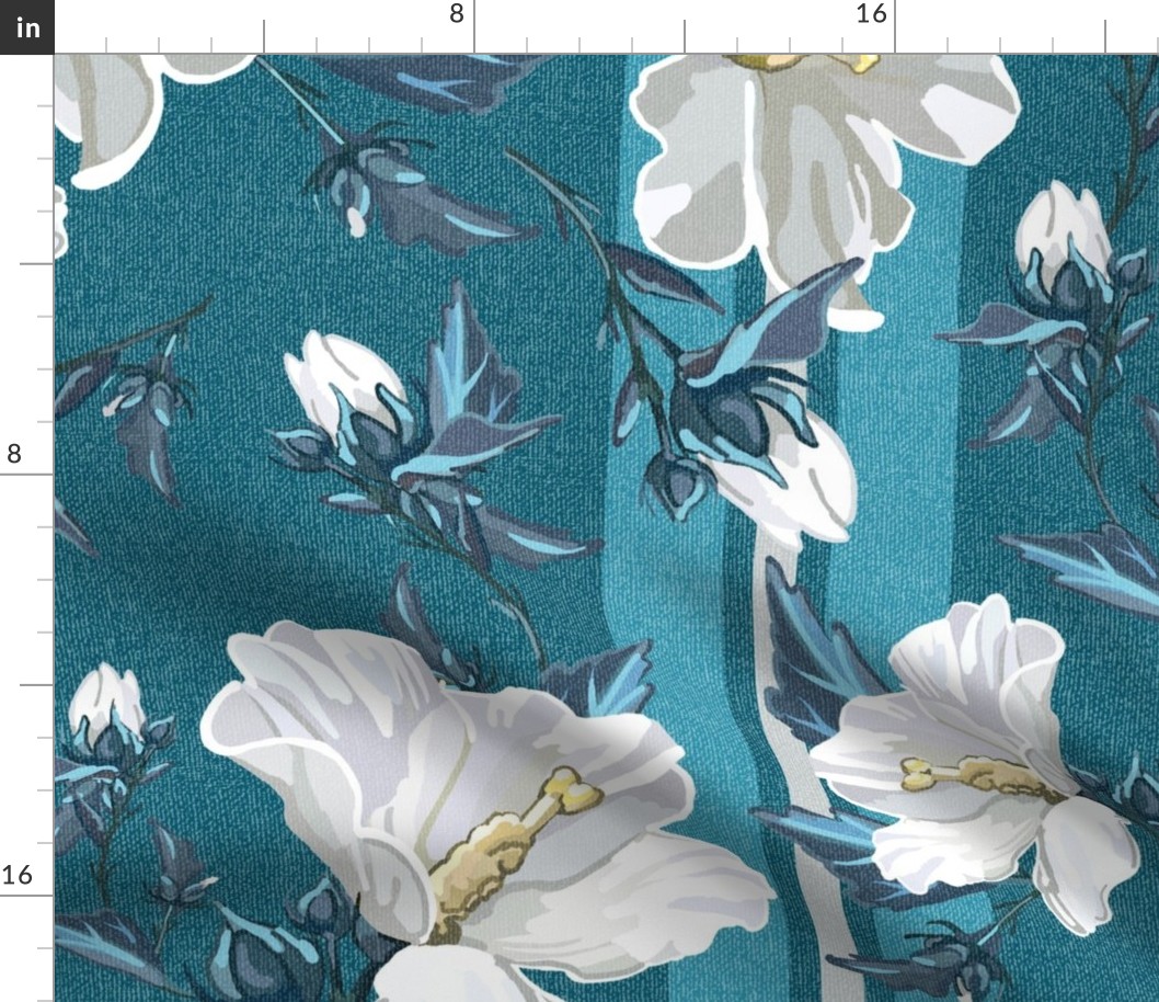 Large Rose of Sharon Collection | Teal Stripes w/ Texture