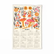 2020 Fairy Garden Calendar - linocut tea towel, tea towel calendar, 2020 calendar fabric - andrea lauren design