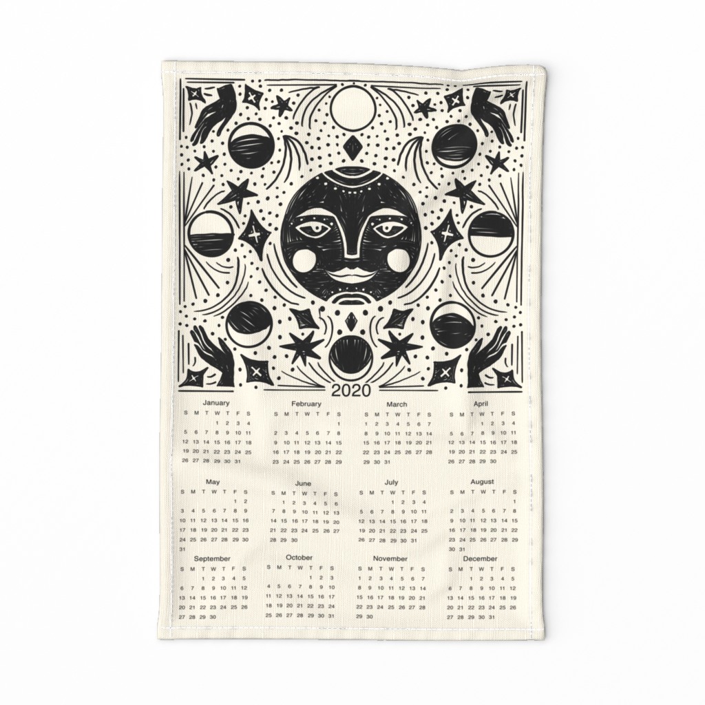 2020 Moon Calendar - moon phase calendar, 2020 tea towel, tea towel calendar - cream