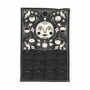 2020 Moon Calendar - moon phase calendar, 2020 tea towel, tea towel calendar - black