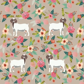 EXTRA LARGE - boer goat floral fabric - goat fabric, goat floral fabric, boer goat, cute farm animals fabric, farm animals fabric, animal fabric -  tan
