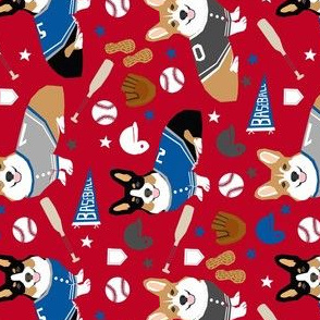 corgi tricolored and red  baseball sports dog fabric red