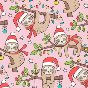 Christmas Holidays Winter Sloths on Pink