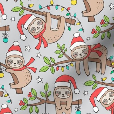 Christmas Holidays Winter Sloths on Light Grey
