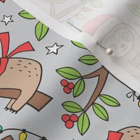 Christmas Holidays Winter Sloths on Light Grey