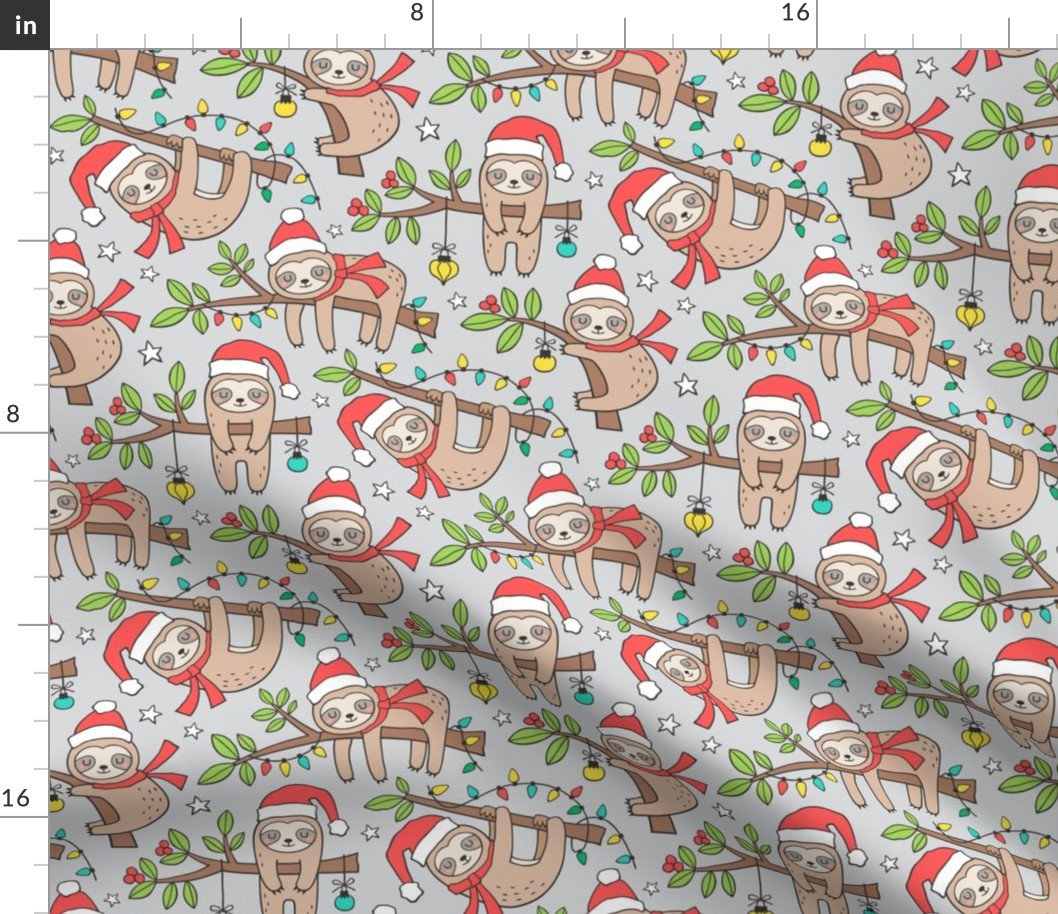 Christmas Holidays Winter Sloths on Light Grey