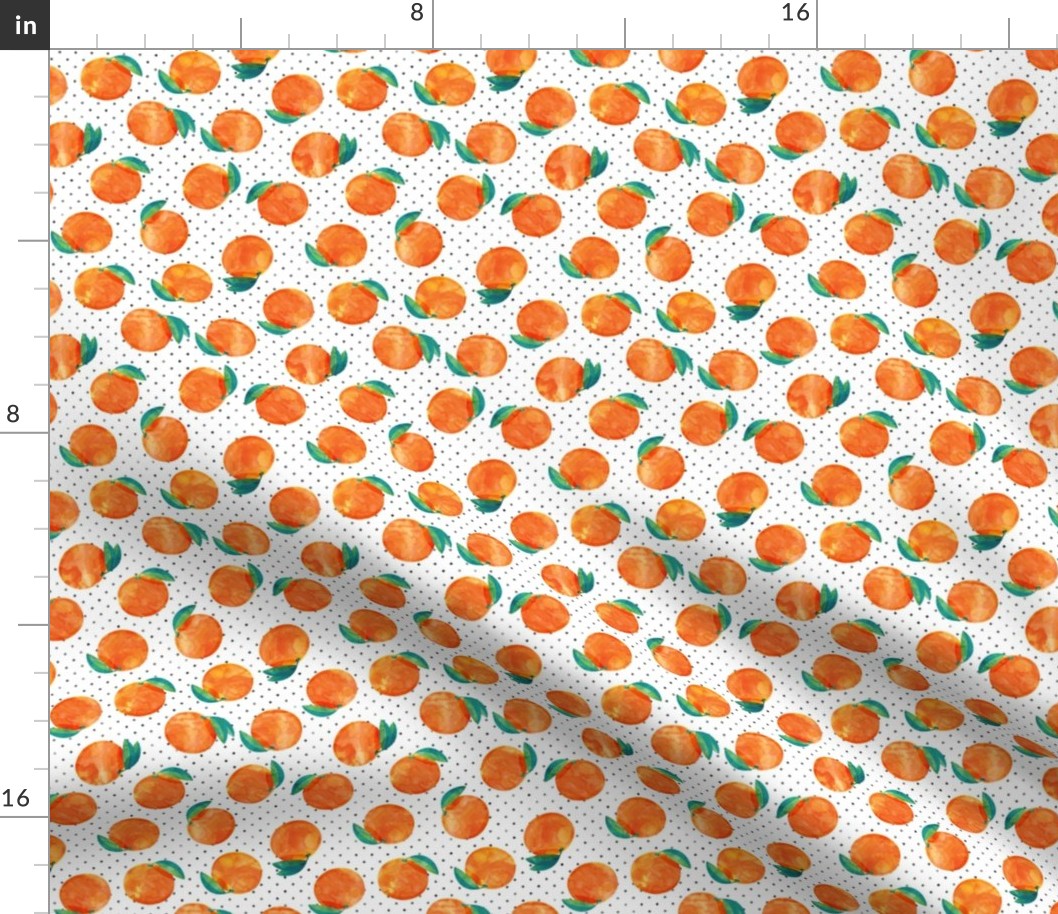 (1" scale) watercolor clementine on polka dots C19BS