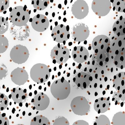 Abstract rain raw brush spots and dots cool trendy pastel print LA style neutral gray black white