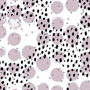 Abstract rain raw brush spots and dots cool trendy pastel print LA style mauve white 