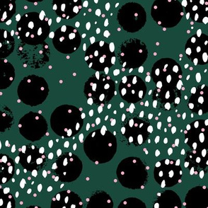 Abstract rain raw brush spots and dots cool trendy pastel print LA style forest green pink