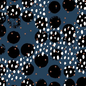 Abstract rain raw brush spots and dots cool trendy pastel print LA style winter blue