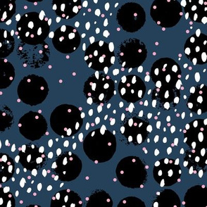 Abstract rain raw brush spots and dots cool trendy pastel print LA style winter navy blue