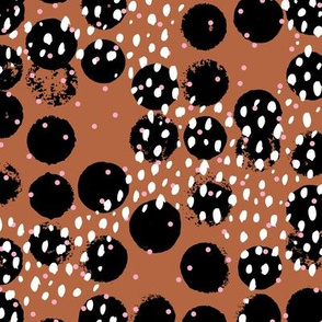 Abstract rain raw brush spots and dots cool trendy pastel print LA style fall copper rust