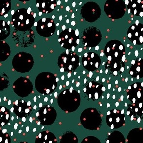 Abstract rain raw brush spots and dots cool trendy pastel print LA style winter christmas forest green red