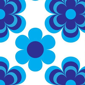 Retro Mod Blue Flower Pattern